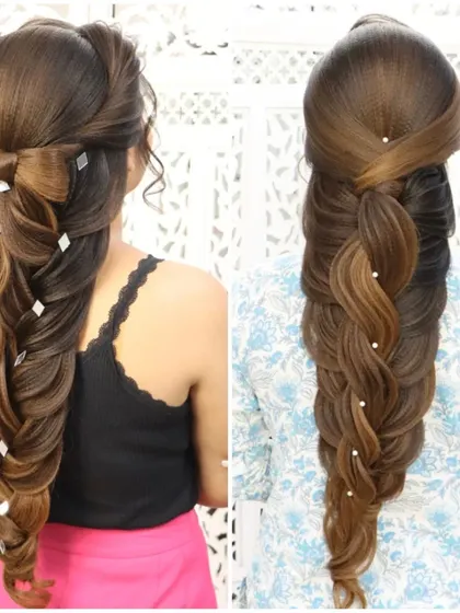 A side-by-side comparison of two stunning mermaid braid hairstyles. My course teaches you the versatility of this trend, from sleek and simple to bold and accessorized.