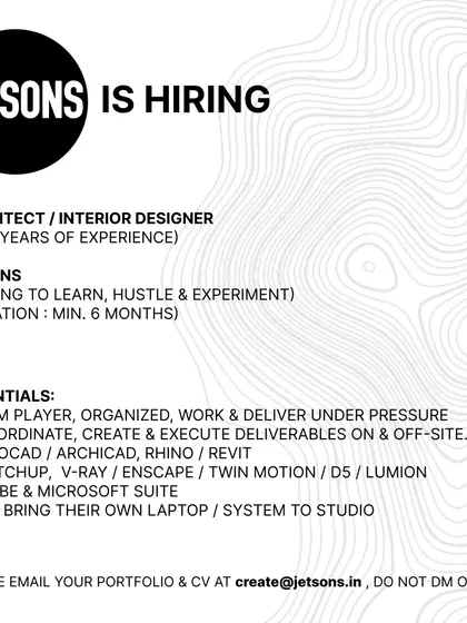 A minimalist ad from Jetsons in Mumbai for an Architect/Interior Designer and Interns, with a focus on essential skills.