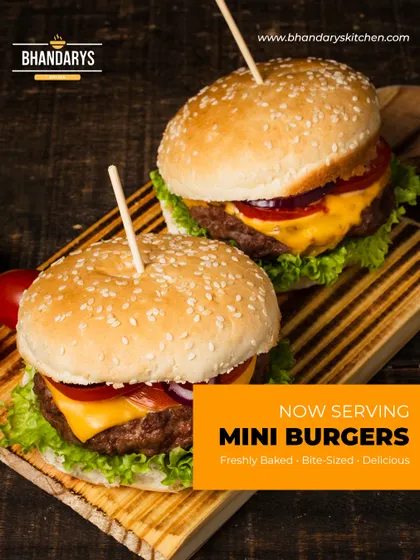 Now serving bite-sized and delicious mini burgers. These are perfect for guests who want a modern, fun, and satisfying snack at any event.