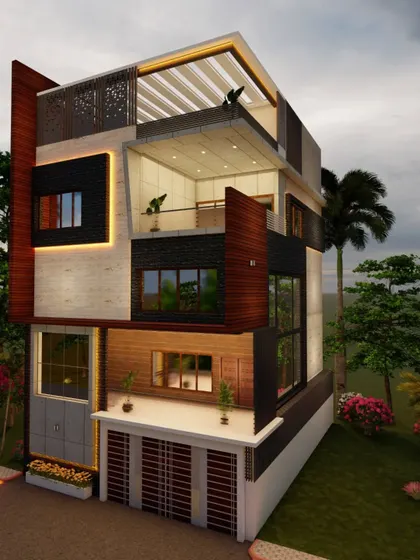 A side perspective of the design, showing its three-dimensional quality.