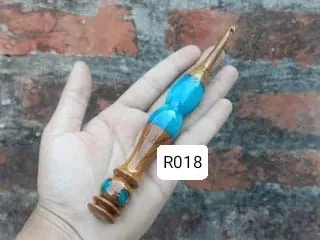 Here is another one of my unique hybrid hooks, this one with a bright turquoise resin handle. The combination of polished wood and colorful resin makes it a joy to use.