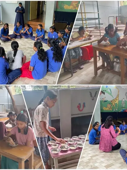 A volunteer leads a session on personal hygiene for our girls at Vincent Home, along with providing nutritious dry fruits. We focus on their overall well-being.