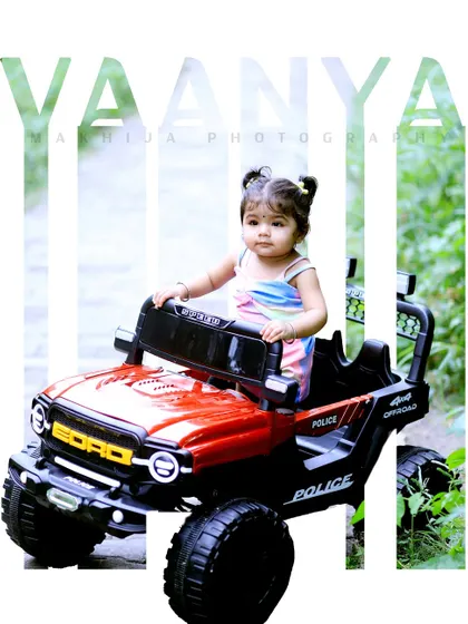 Here, I've used a creative text mask effect over one of Vaanya's portraits. This is another example of the unique editing styles I can apply to make your child's birthday photos stand out.