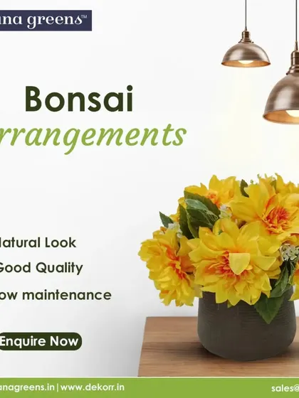 This bonsai arrangement with bright yellow flowers is perfect for adding a cheerful pop of color to your desk or shelf. It offers a natural look with good quality and low maintenance.