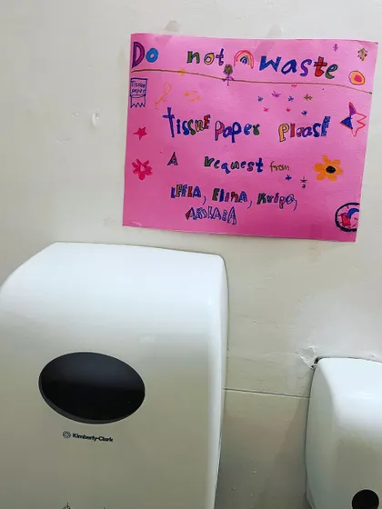 "Do not waste tissue paper please! A request from..." This poster, made by our Micro School learners, is a perfect example of children taking ownership of their environment and using their voices to create positive change.