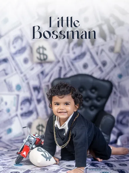 Little Bossman, running things his way since day one. This crawling shot adds a playful and dynamic feel to the cool and confident "Boss Baby" theme.