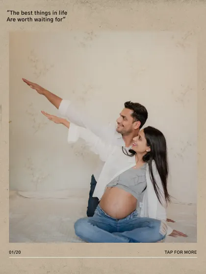 A fun and creative pose with the couple reaching for the sky. This shot symbolizes their excitement and the new adventures that lie ahead.