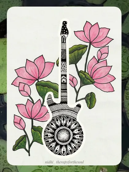 January: Lotus & Guitar. A beautiful start to the year, combining the national flower of India with the strings of a guitar.