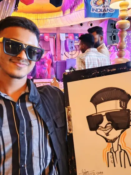 This guest's cool sunglasses were the star of the show, so I made them a central feature of his caricature.