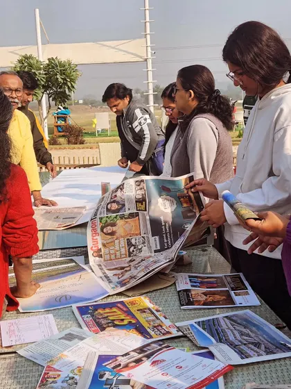 Artists collaborating and sharing ideas during a creative workshop. Our open space is a wonderful canvas for inspiration.