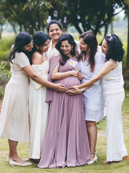 Your village, your support system. I love capturing the laughter and love when friends join a maternity shoot or baby shower, surrounding the mom-to-be with their warmth.