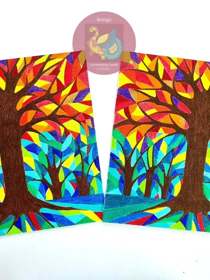 My contemporary "Tree of Life" series is a personal exploration of life's colorful and complex journey. This pair, with their stained-glass effect and rich, contrasting colors, represents the beauty of connection and makes a meaningful gift.