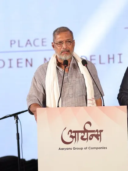 On stage with the legendary actor Nana Patekar. Hosting events with celebrity guests requires a special kind of coordination and stage presence, which I have honed over many years.