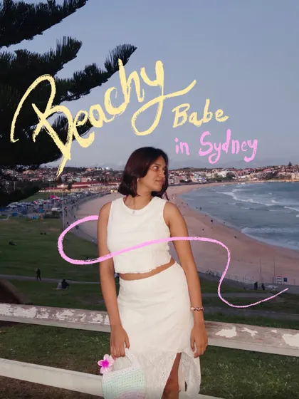 Beachy babe in Sydney. I used colorful, layered text to give this photo a fun, retro postcard look.