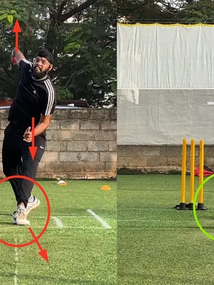 This before and after shot highlights the improved release point and body position. A stronger, more upright posture at release is crucial for getting the desired spin and flight.