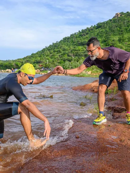 We go far, together. This is what my coaching philosophy is all about. It’s about support, camaraderie, and pushing each other to be better. Here, my co-coach Ankush Sharma helps an athlete out of the water. We are a team.