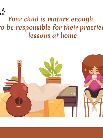 An illustration of a child practicing at home. I teach students to be mature enough to be responsible for their practice lessons at home, a key part of their growth.