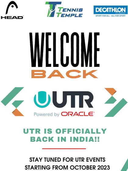 The official announcement poster for the return of UTR events to India, hosted at Tennis Temple. We were thrilled to bring certified match play back to our community.