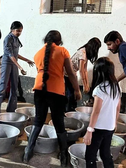Learning about equine nutrition is a core part of our camp curriculum. Here, a group of campers gets hands on experience preparing evening meals for the horses, ensuring each one gets the right balance of nutrients.