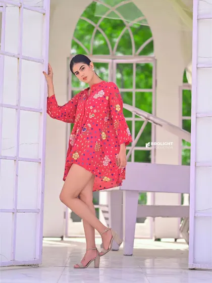 Another shot from a dress brand's commercial shoot, highlighting how the natural light and elegant architecture of our set enhance the product.