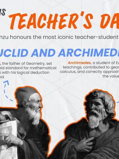 On Teacher's Day, we honor the iconic duo of Euclid and Archimedes. Euclid's work on geometry laid the foundation for his student Archimedes to make groundbreaking discoveries in calculus and physics.