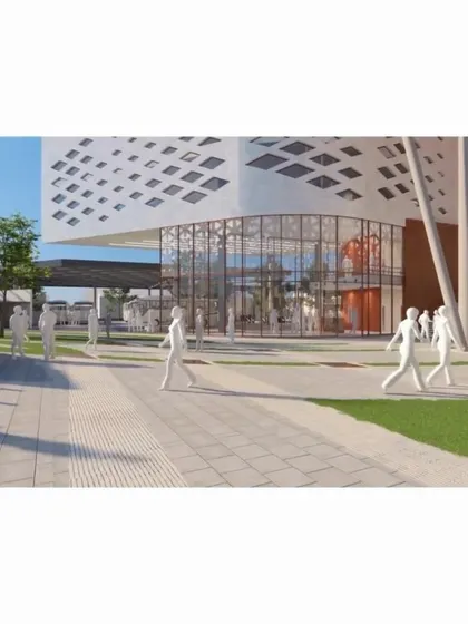 A rendering of the pedestrian-centric plaza at the Patna Power Museum. The design emphasizes fluid transitions between spaces to guide visitors and create an engaging, intuitive journey through the campus.