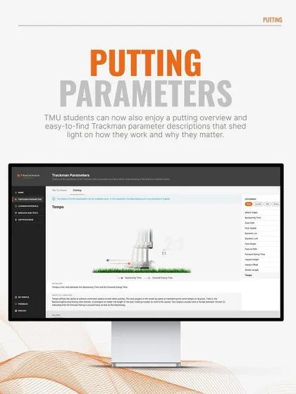 An overview of the 'Putting Parameters' that can be analyzed with Trackman, giving students a deep dive into what makes a successful putt.