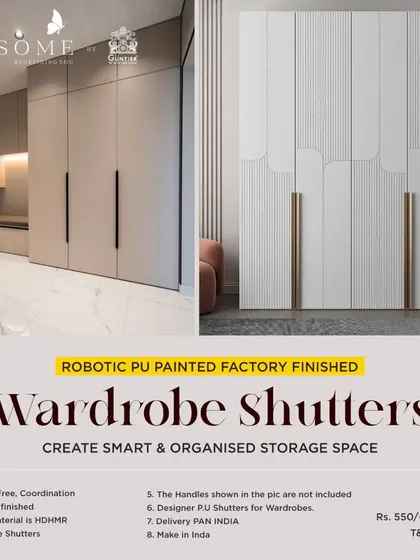 Our factory-finished wardrobe shutters are made from durable HDHMR and painted with a robotic PU process, offering a hassle-free, high-quality solution.