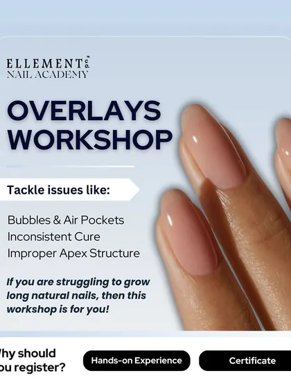Struggling to grow long natural nails? Our Overlays Workshop is for you. Tackle issues like bubbles, inconsistent curing, and improper apex structure to achieve flawless results.