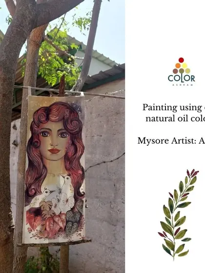 An artist's portrait painted on canvas using our new range of natural oil colors. We are constantly innovating to suit the needs of artists who want to work sustainably.
