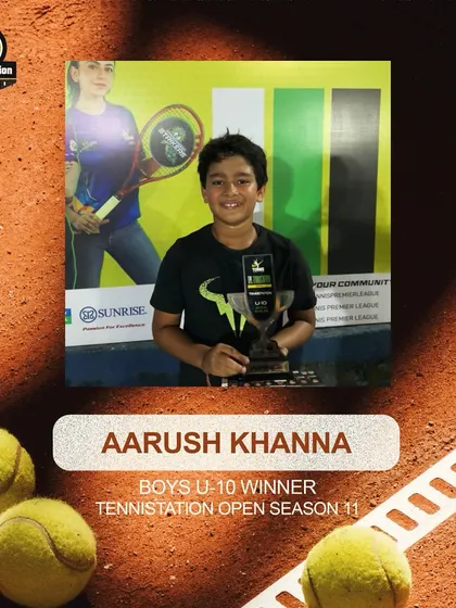 Aarush Khanna clinches the title of the U-10 Boys winner at the TenniStation Open Season 11. His skill and strategy were outstanding.