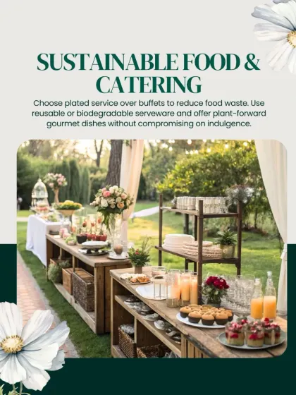 We can help you plan for sustainable food and catering choices, such as plated service to reduce waste and using biodegradable serveware.