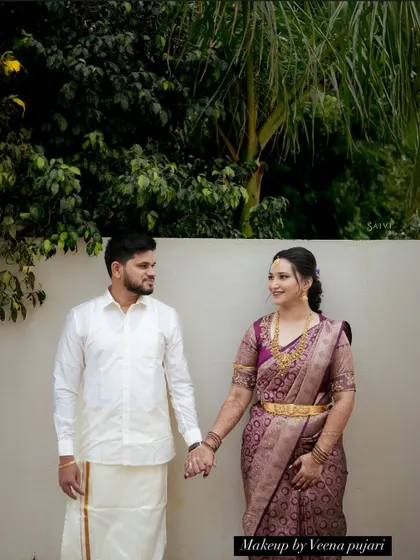 A beautiful, candid moment between the couple. My goal is to create a look that not only looks great in photos but also feels comfortable and lets you enjoy your special day.
