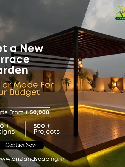 We offer over 1000 design options for your new terrace garden. This ad shows a luxurious setup that we can tailor to your specific requirements and budget.