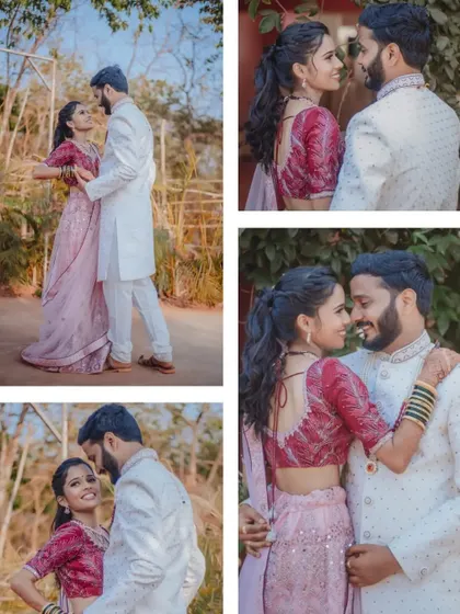 A beautiful collage showcasing multiple romantic and playful poses from a single engagement session.