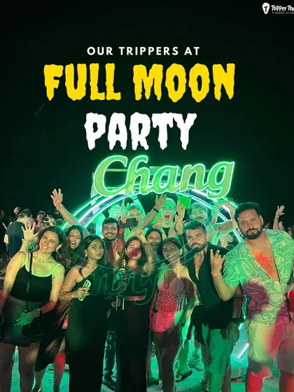 Our trippers at the Full Moon Party in Thailand. The energy, the music, the neon paint, and a thousand people dancing on the beach. It is an experience you have to live at least once.