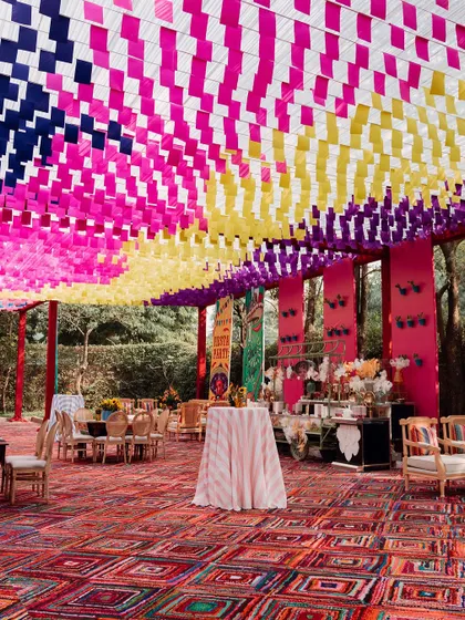 A duplicate of image 287, showcasing the colorful woven ceiling installation.