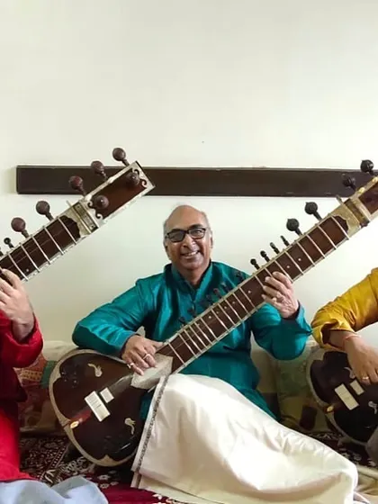 Celebrating my Baba's 75th birthday. Three generations of musicians in one frame, with my father, brother, and me, all connected by the sitar.