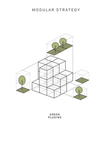 This diagram explains our modular approach for the Kolgaon houses. We conceived the house as a three-dimensional framework where green plug-ins for gardens and terraces could be integrated, breaking up the volume and connecting homes to nature.