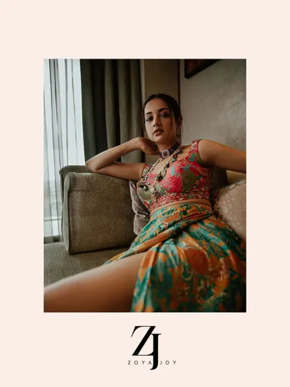 A branded graphic summarizing the styling for Shanvi Srivastava.