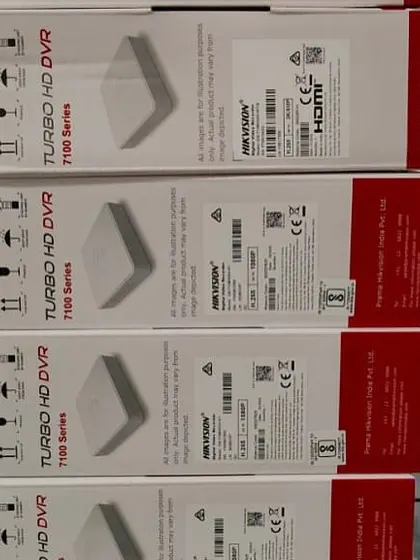 A stack of Hikvision Turbo HD DVRs. These are the recorders for analog and HD-TVI camera systems.