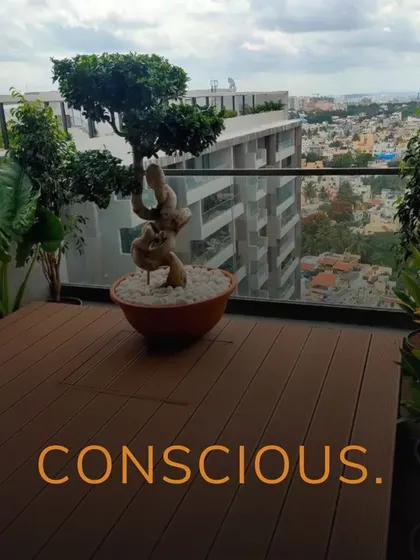This marketing graphic with a bonsai tree on a high-rise balcony represents my philosophy of creating conscious, living art. It highlights how even a single, carefully chosen plant can define a space.