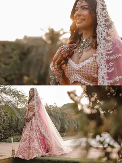 A collage of the bride during her outdoor photoshoot, capturing her radiant smile.