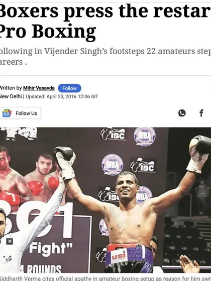 A news clipping about professional boxing in India, featuring my victory. I was among the first to transition to pro boxing in Maharashtra.