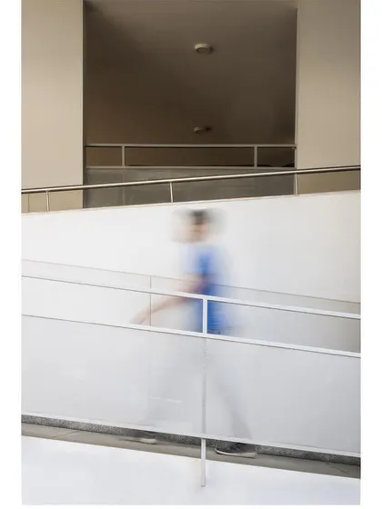 A detail of the ramp providing universal access within the new block.