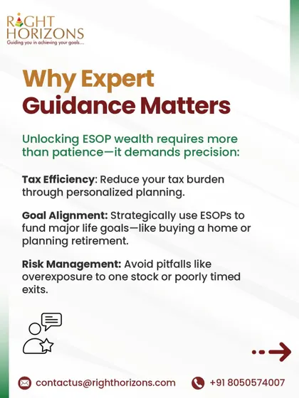 Your Employee Stock Options (ESOPs) are a powerful wealth-building tool, not just a perk. This carousel explains the ESOP lifecycle, from vesting and taxation to exit timing and diversification, and why expert guidance is crucial.