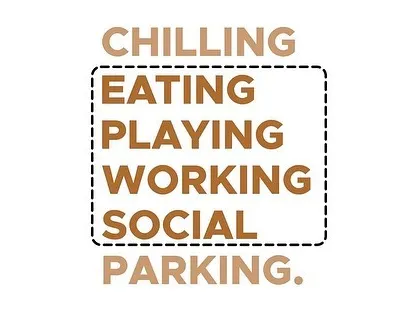 The program for the Kolgaon clubhouse is designed to cater to a modern lifestyle. This graphic lists the mix of activities, including working, playing, eating, and socializing, that are integrated into the building's design.