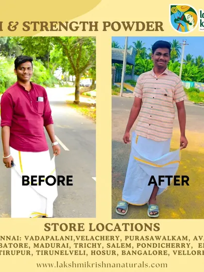 This before-and-after photo shows the visible weight loss transformation of one of our customers after using our Slim & Strength Powder. It's a powerful testament to the effectiveness of our natural health products.