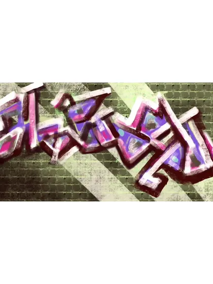 The final digital graffiti artwork, "Anbe Sivam." This style, inspired by grungy street art, allows me to explore lettering and form. These digital designs can be used for prints or as concepts for large-scale murals.