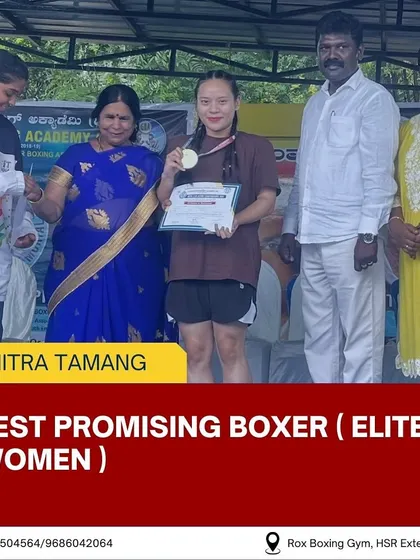 Bichitra Tamang, named the Best Promising Boxer for Elite Women at the Karnataka State Inter Club Tournament. A huge achievement.